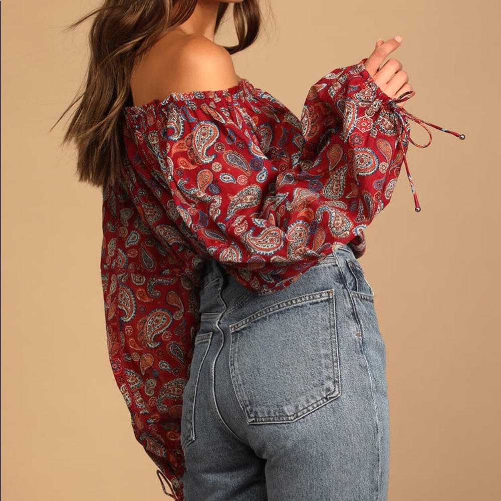 Free People Sundown Rust Red Paisley Print Off-the-Shoulder Bodysuit - Picture 6 of 10